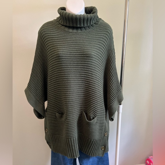J. Crew Olive Green Turtleneck Poncho Sweater - Picture 4 of 11